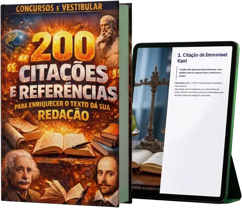 Mockup do bônus +200 CITAÇÕES E REFERÊNCIAS PARA REDAÇÃO